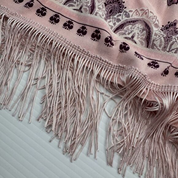 Light Pink Sheer Fringe Scarf Paisley Shawl Kimono One Size Boho - Picture 5 of 10